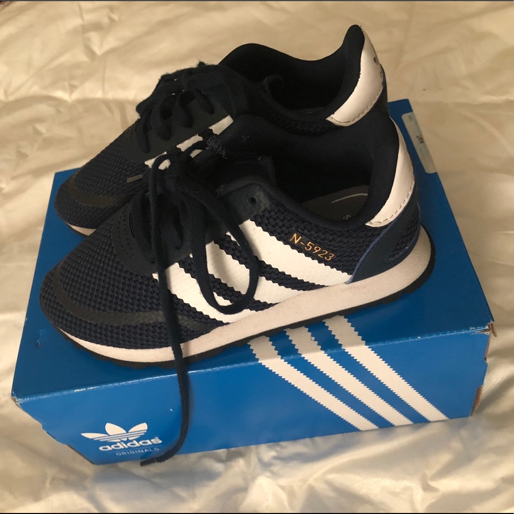 Kids blue and white adidas size 12